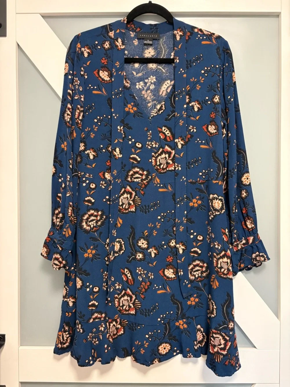 Anthropologie- Sanctuary Blue Floral V-Neck Mini Dress - Picture 2 of 10
